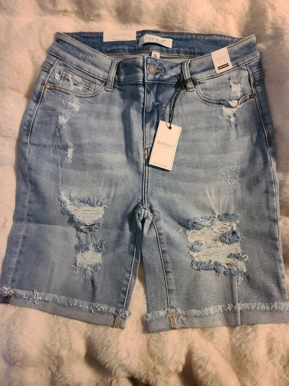 Judy Blue Light Wash Distressed Denim Bermuda Shorts - Light Blue - Picture 2 of 7